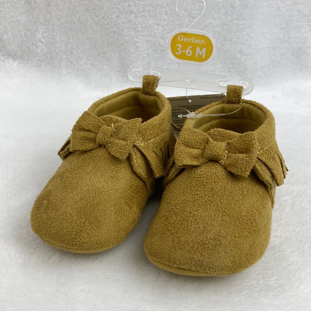 Gerber Tan Baby Moccasins with Bow NWT 3-6 mos